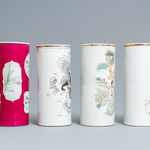 Vier Chinese qianjiang cai hoedensteunen, 19/20e eeuw — foto 2