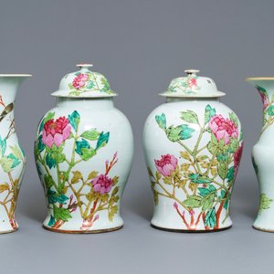 Vier Chinese qianjiang cai vazen met vogels en bloemen, 19/20e eeuw — foto 2