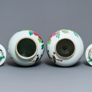 Vier Chinese qianjiang cai vazen met vogels en bloemen, 19/20e eeuw — foto 5