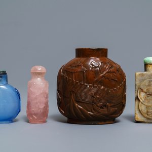 Vier Chinese snuifflessen in glas, kwarts en gesteentes, 19/20e eeuw — foto 4