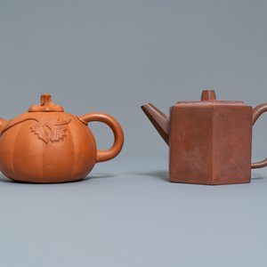 Vier Chinese Yixing steengoed theepotten met deksels, zegelmerken, 19/20e eeuw — foto 8