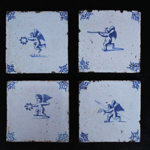 Vier Delftse tegels met cupido's, 17e eeuw. — foto 1