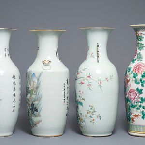 Vier diverse Chinese qianjiang cai en famille rose vazen, 19/20e eeuw — foto 4