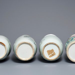Vier diverse Chinese qianjiang cai en famille rose vazen, 19/20e eeuw — foto 6