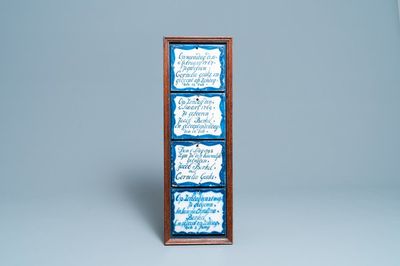 Vier gedateerde blauw-witte geboorte- en huwelijkstegels, Aalmis, Rotterdam, 18e eeuw