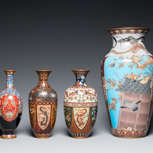 Vier Japanse cloisonné vazen, Meiji, 19/20e eeuw — foto 4