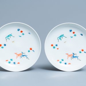 Vier Japanse Kakiemon borden met herten, Edo, 17/18e eeuw — foto 2