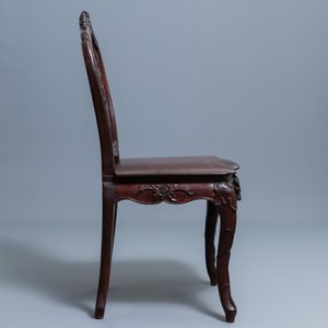 Vier koloniale Portugese of in Macao gemaakte houten stoelen met opengewerkte rugleuning, 19e eeuw — foto 19