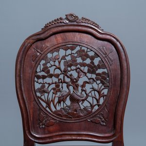 Vier koloniale Portugese of in Macao gemaakte houten stoelen met opengewerkte rugleuning, 19e eeuw — foto 30