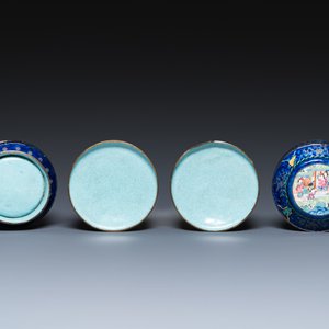 Vier stukken Chinees Canton email met blauwe fondkleur, Qianlong/Jiaqing — foto 13