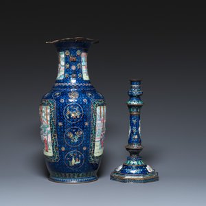 Vier stukken Chinees Canton email met blauwe fondkleur, Qianlong/Jiaqing — foto 5