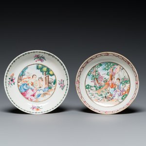 Vier stukken Chinees famille rose exportporselein met mythologische en romantische decors, Qianlong — foto 2