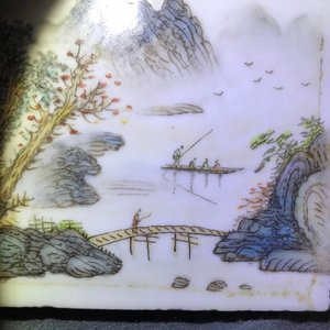 Vier vierkante Chinese qianjiang cai plaquettes met landschappen, 20e eeuw — foto 21