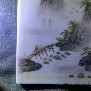 Vier vierkante Chinese qianjiang cai plaquettes met landschappen, 20e eeuw — foto 25
