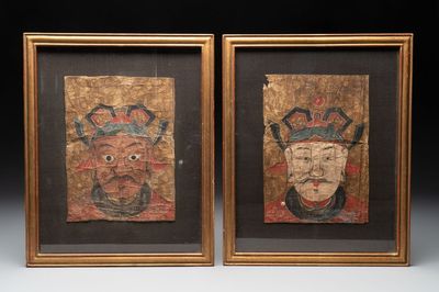 Vietnamese school: 'Two Portraits of Taoist Shamans Dao', ink and colour on parchment, 18/19th C.