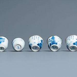 Vijf Chinese blauw-witte 'Bleu de Hue' koppen voor de Vietnamese markt, 19e eeuw — foto 6