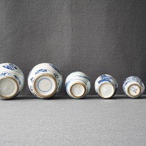 Vijf Chinese blauw-witte gemberpotten, Kangxi — foto 11