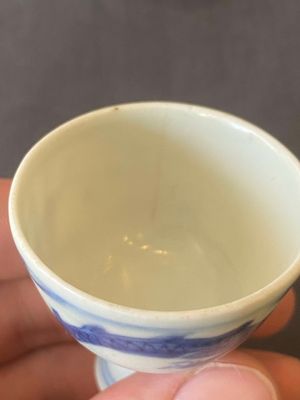 Vijf Chinese blauw-witte stem cups uit het Hatcher scheepswrak, Transitie periode — foto 13