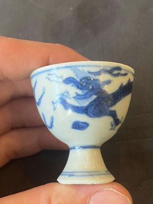 Vijf Chinese blauw-witte stem cups uit het Hatcher scheepswrak, Transitie periode — foto 18