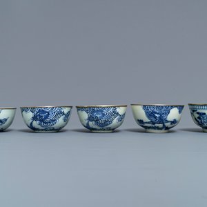 Vijf Chinese blauwwitte 'Bleu de Hue' kommen voor de Vietnamese markt, Nei Fu merken, 19e eeuw — foto 2