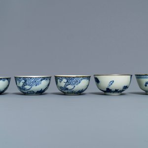 Vijf Chinese blauwwitte 'Bleu de Hue' kommen voor de Vietnamese markt, Nei Fu merken, 19e eeuw — foto 3