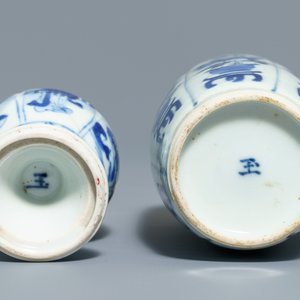 Vijf Chinese blauwwitte vazen, Kangxi — foto 5