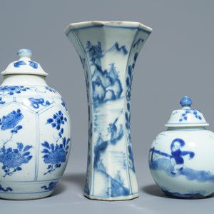 Vijf Chinese blauwwitte vazen, Kangxi — foto 7
