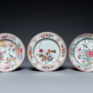 Vijf Chinese famille rose borden, Yongzheng/Qianlong — foto 2