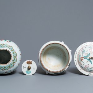 Vijf Chinese famille rose dekselvazen en  -potten, 19e eeuw — foto 7