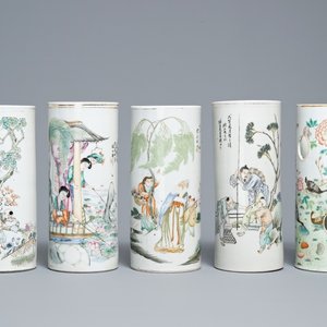 Vijf Chinese famille rose en qianjiang cai hoedensteunen, 19/20e eeuw — foto 1