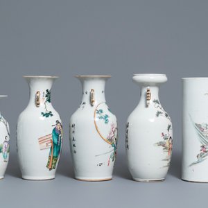 Vijf Chinese famille rose en qianjiang cai vazen, 19/20e eeuw — foto 2
