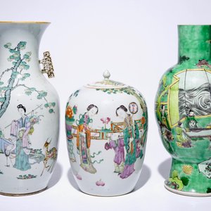 Vijf Chinese famille rose en verte vazen, 19/20e eeuw — foto 2