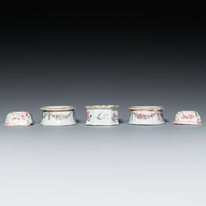 Vijf Chinese famille rose zoutvaten, Qianlong — foto 5