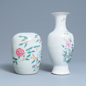 Vijf Chinese qianjiang cai, famille rose en celadon vazen, 19/20e eeuw — foto 9
