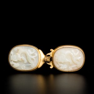 Vijf Chinese riemornamenten in witte jade, Qing — foto 4