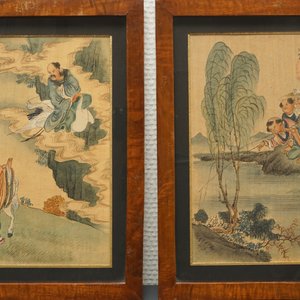 Vijf Chinese schilderingen op textiel, 19/20e eeuw — foto 2