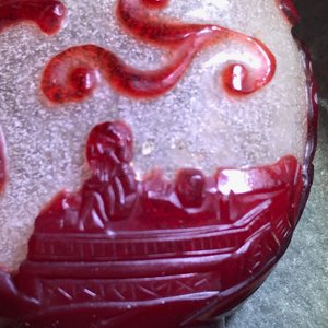 Vijf Chinese snuifflessen in meerlagig rood en snowflake glas, 18/20e eeuw — foto 15