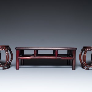 Vijf fraaie Chinese houten sokkels, 20e eeuw — foto 2