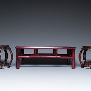 Vijf fraaie Chinese houten sokkels, 20e eeuw — foto 3