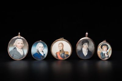 Vijf portretminiaturen, Frankrijk, Engeland en/of Duitsland, 19e eeuw