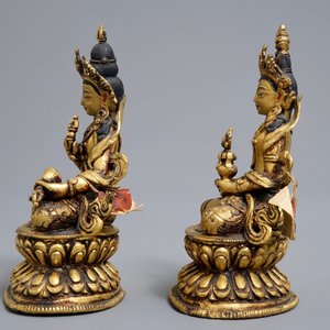 Vijf Sino-Tibetaanse verguld bronzen Boeddha’s, 19/20e eeuw — foto 5
