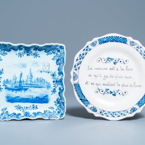 Vijf stukken blauw-wit Delfts en Frans aardewerk, 18/19e eeuw — foto 4