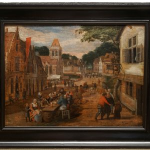 Vlaamse school: Kermistafereel met feesttafel, olie op paneel, 17e eeuw — foto 2