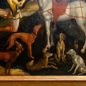 Vlaamse School naar Albrecht Dürer, 16/17e eeuw, olie op paneel: De bekering van de H. Eustachius of Hubertus — foto 4