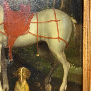 Vlaamse School naar Albrecht Dürer, 16/17e eeuw, olie op paneel: De bekering van de H. Eustachius of Hubertus — foto 41
