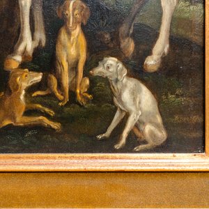 Vlaamse School naar Albrecht Dürer, 16/17e eeuw, olie op paneel: De bekering van de H. Eustachius of Hubertus — foto 6