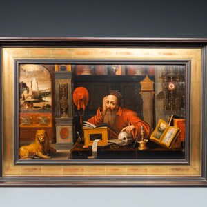 Vlaamse school, navolger van Joos van Cleve (ca. 1485-1540), olie op paneel, 16/17e eeuw: Hiëronymus in zijn studiekamer — foto 2