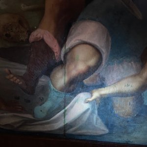 Vlaamse school: Romeinse soldaten vechten hun dobbelspel uit voor Christus aan het kruis, olie op paneel, 1e helft 16e eeuw — foto 16
