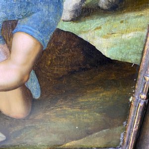Vlaamse school: Romeinse soldaten vechten hun dobbelspel uit voor Christus aan het kruis, olie op paneel, 1e helft 16e eeuw — foto 47