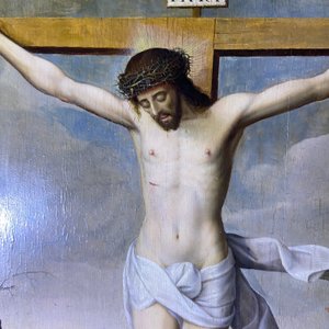 Vlaamse school: Romeinse soldaten vechten hun dobbelspel uit voor Christus aan het kruis, olie op paneel, 1e helft 16e eeuw — foto 54